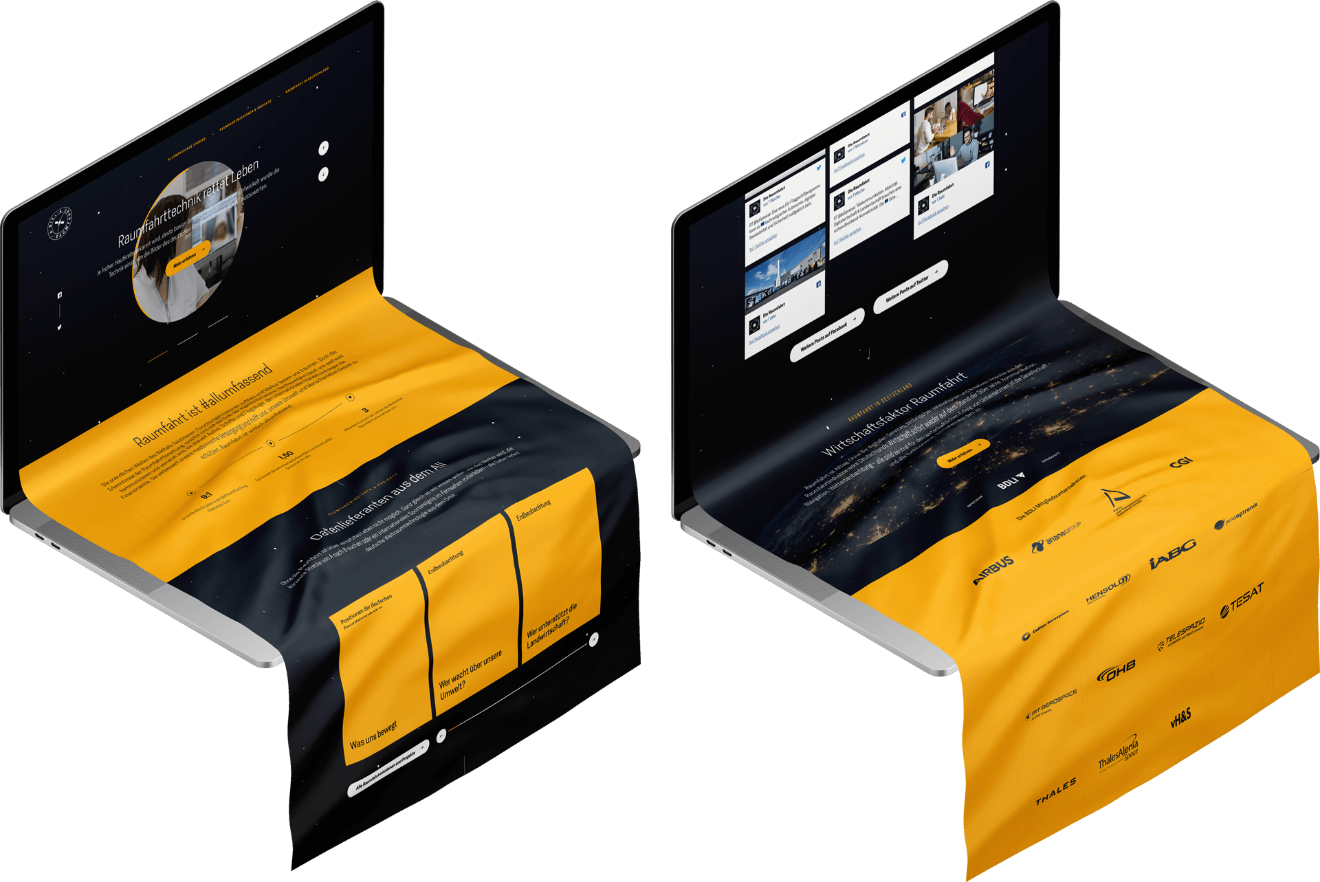 Laptops mit der BDLI Kampagnenseite in Schwarz und Gelb