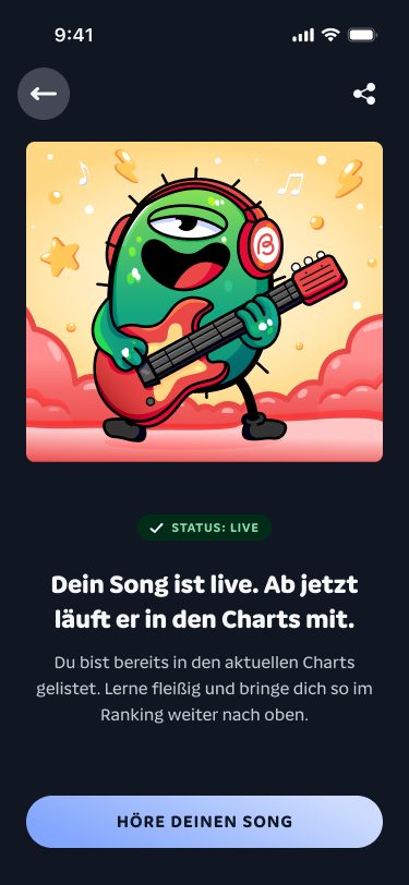 Eigener Song ist live und läuft in den Charts, dunkel