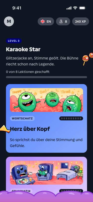 Karriereseite im Level Karaoke Star im dunklen Modus