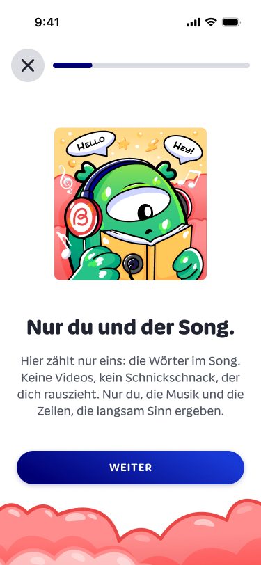 Onboarding: Nur du und der Song.