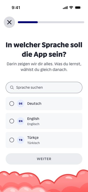 Onboarding: Auswahl der App-Sprache