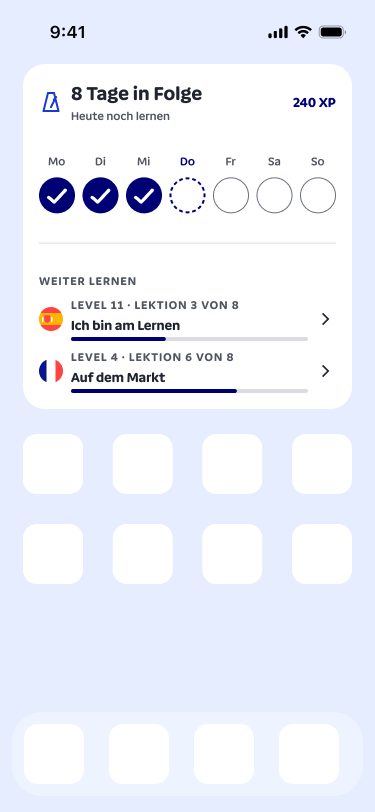 Konzept für ein großes Homescreen-Widget mit Takt und Lektionen