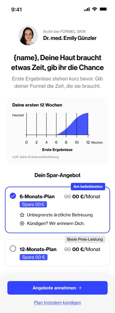 Kündigung: Verlauf der ersten 12 Wochen und Spar-Angebot für längere Pläne