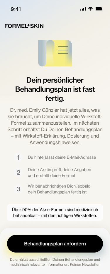 Abschlussscreen: persönlicher Behandlungsplan ist fast fertig, mit drei nächsten Schritten