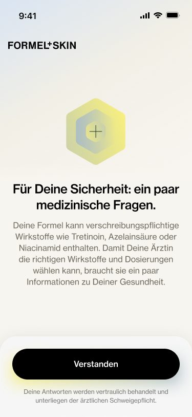 Screen Für Deine Sicherheit, der erklärt, warum medizinische Fragen folgen