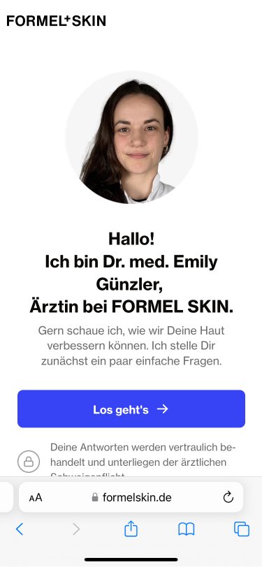 Kontrolle: Begrüßung der Ärztin mit Los-gehts-Button