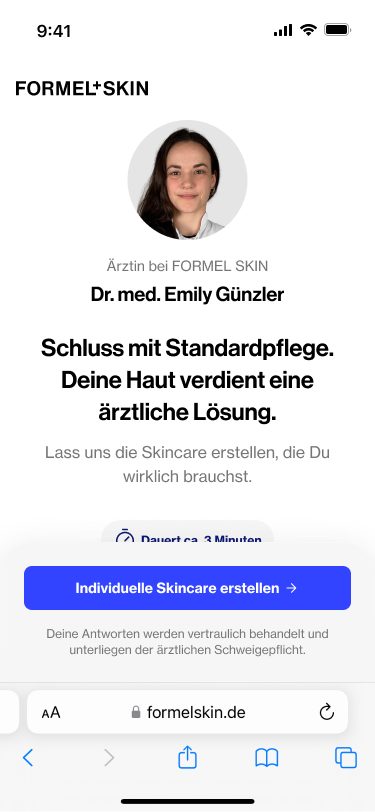 Variante: klares Nutzenversprechen, Ärztin und Zeitangabe über dem Call to Action