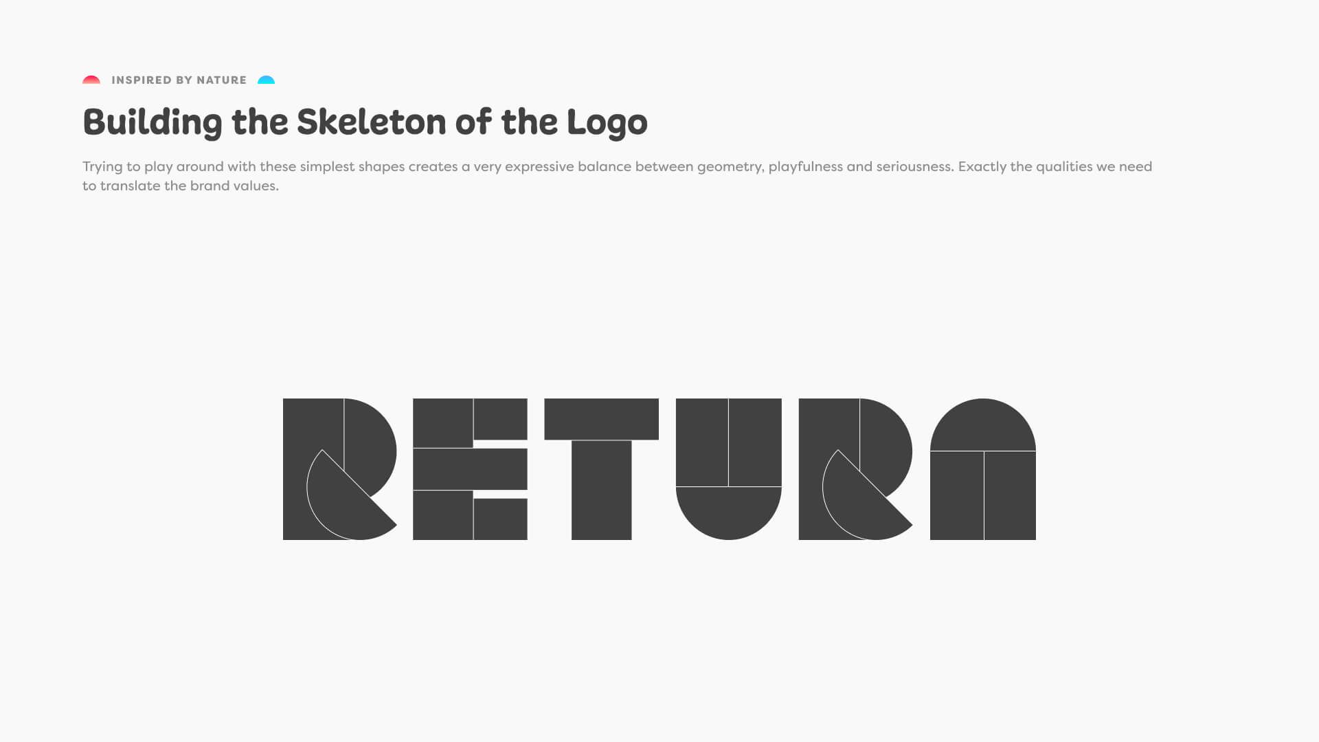 Das Logo Return in Grau, aus geometrischen Formen gebaut