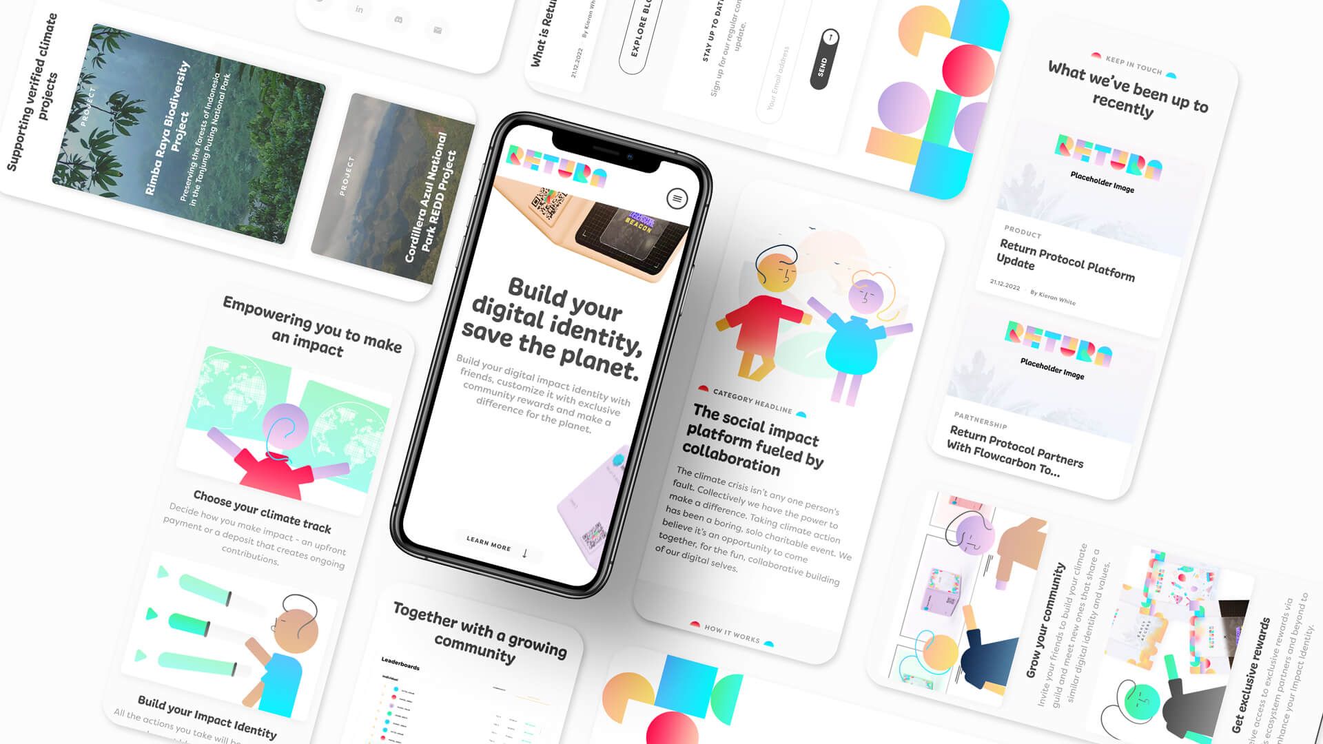 Mobile Ansichten der Website mit Illustrationen