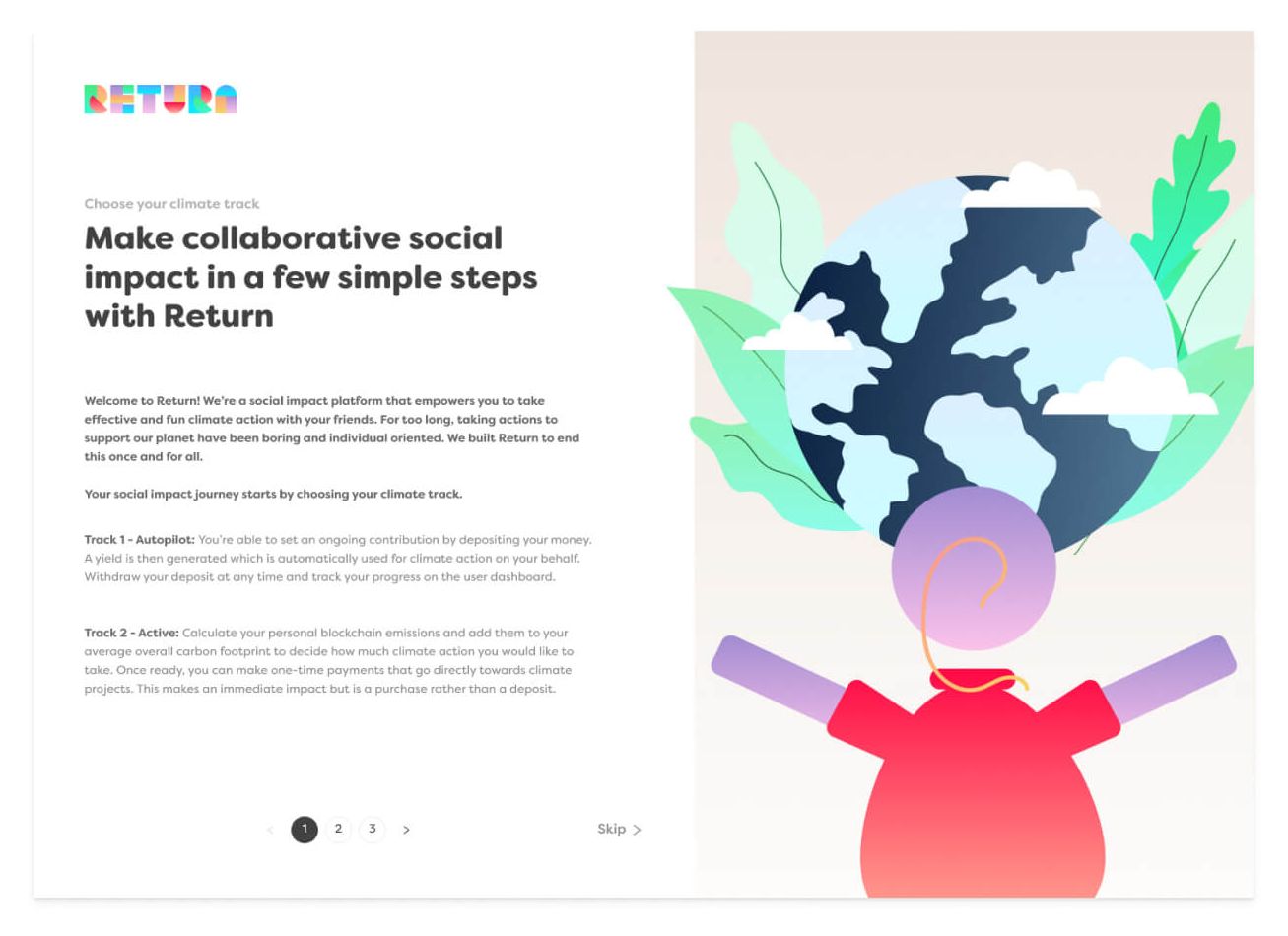 Onboarding: Illustration und Text zur gemeinsamen Klimawirkung