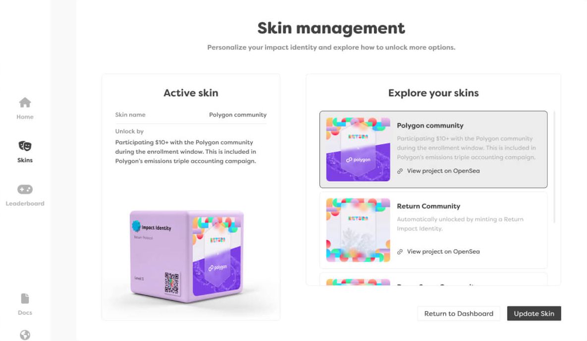 Skin-Verwaltung für den Token