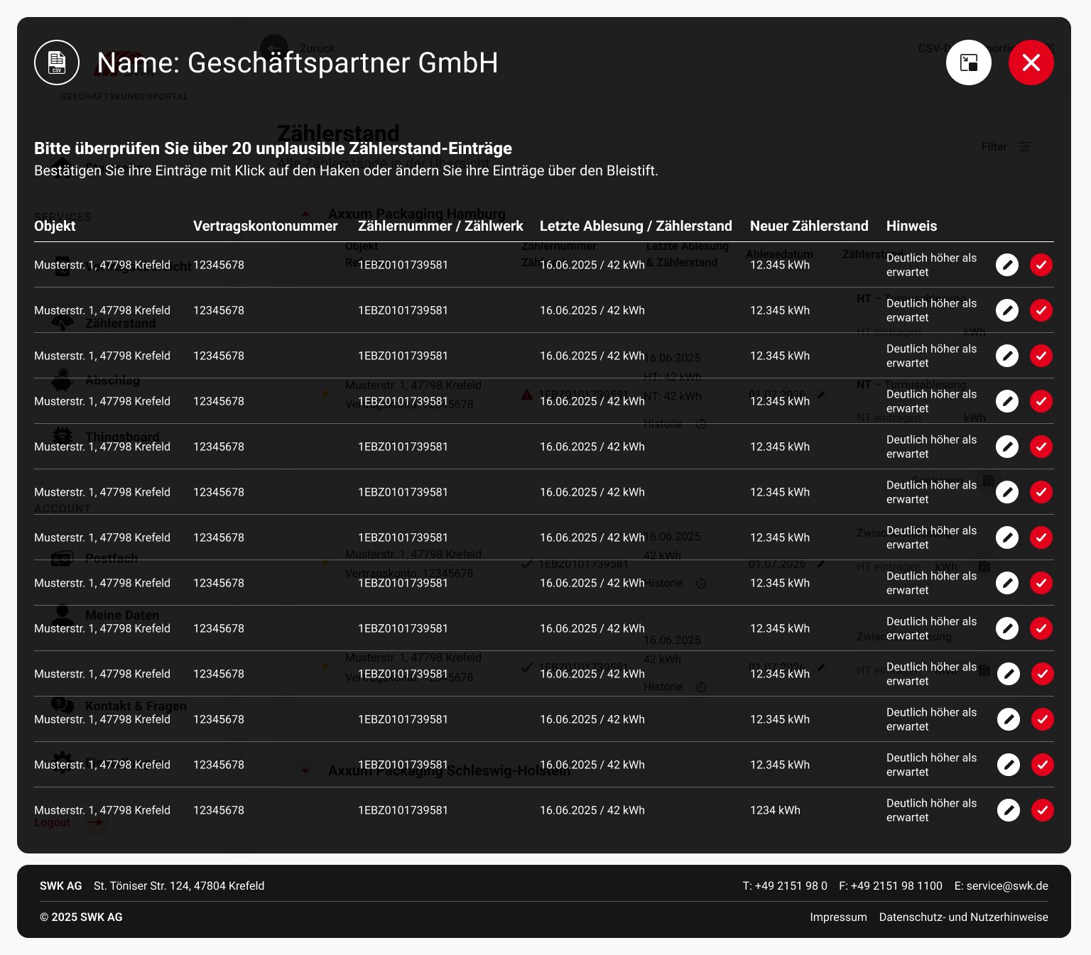 Plausibilitätsprüfung nach CSV-Import von Zählerständen