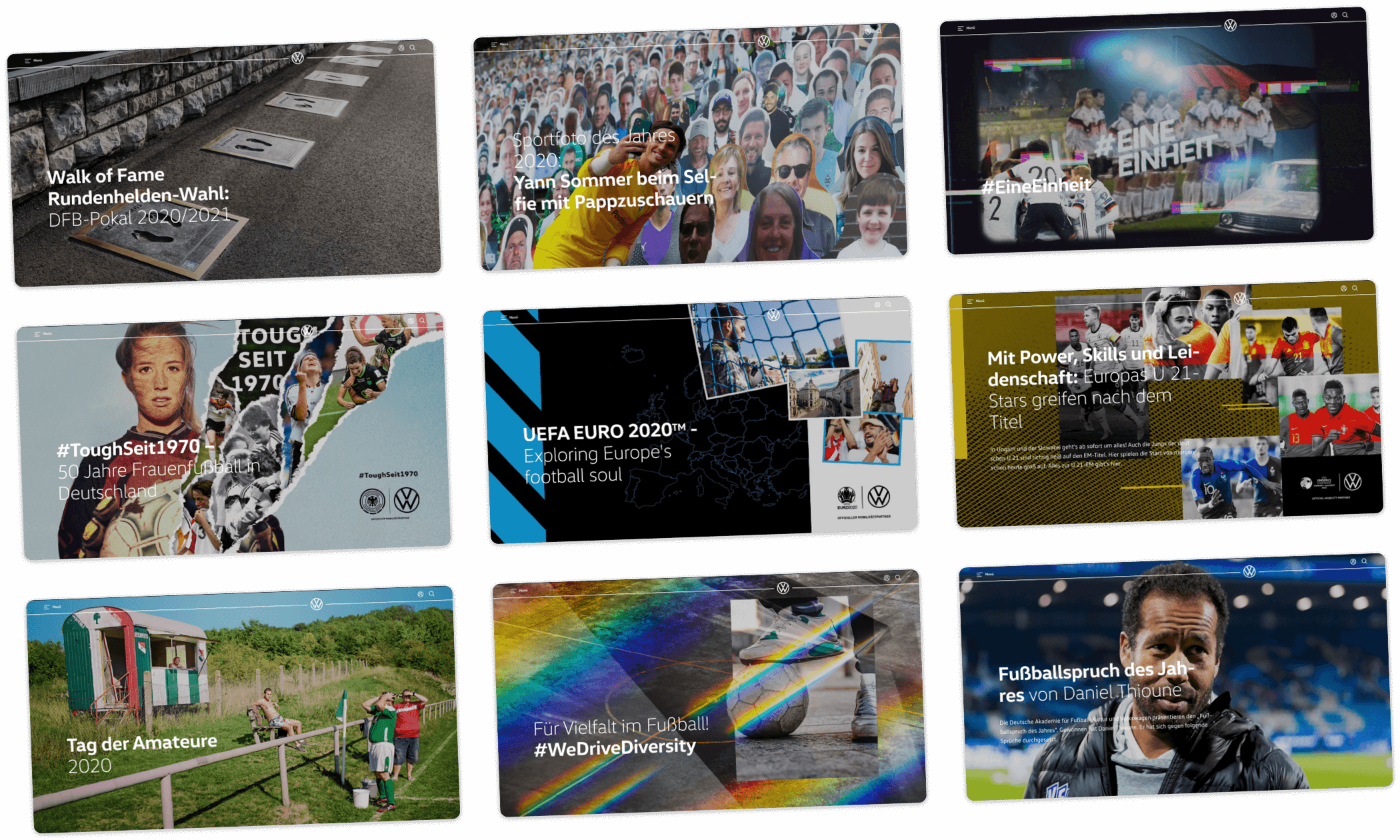 Teaser-Kacheln aus dem Content Hub we drive football