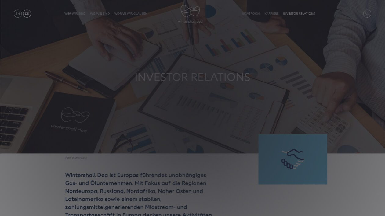 Standbild aus dem Prototyp der Inpage-Navigation auf der Seite Investor Relations